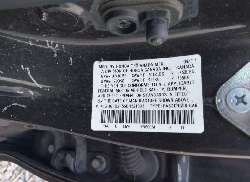 Photo 9 of 2014 Honda Civic LX (VIN 2HGFB2F55EH521335)