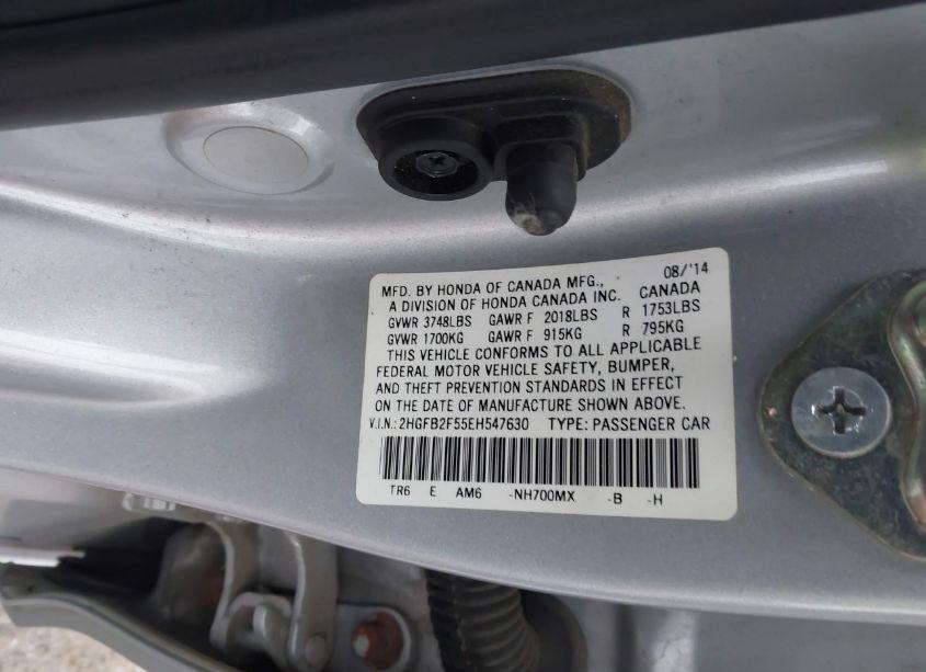 Photo 9 of 2014 Honda Civic LX (VIN 2HGFB2F55EH547630)