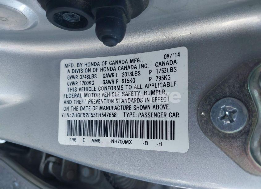 Photo 9 of 2014 Honda Civic LX (VIN 2HGFB2F55EH547658)