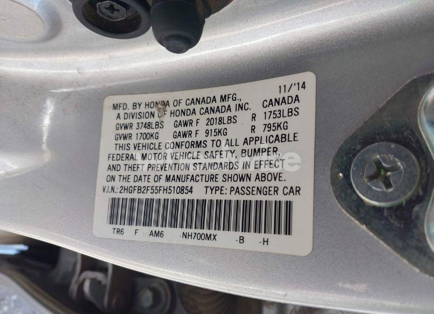 Photo 9 of 2015 Honda Civic LX (VIN 2HGFB2F55FH510854)