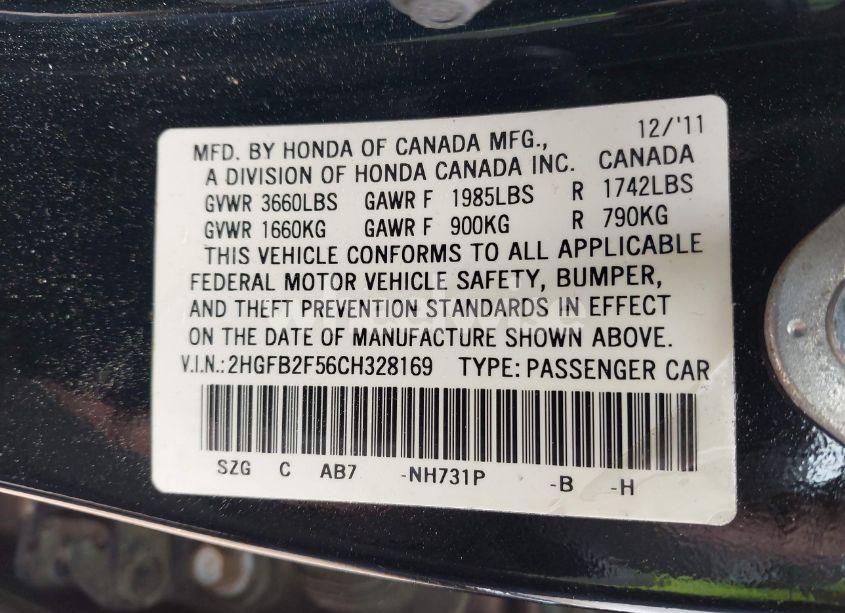 Photo 9 of 2012 Honda Civic LX (VIN 2HGFB2F56CH328169)