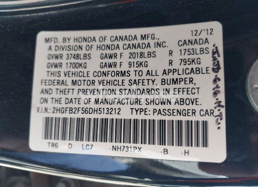 Photo 9 of 2013 Honda Civic LX (VIN 2HGFB2F56DH513212)