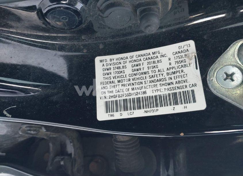 Photo 9 of 2013 Honda Civic LX (VIN 2HGFB2F56DH524386)