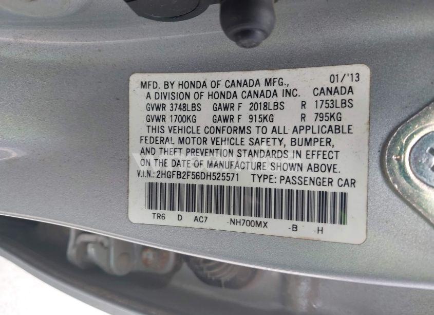 Photo 9 of 2013 Honda Civic LX (VIN 2HGFB2F56DH525571)