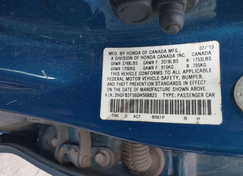 Photo 9 of 2013 Honda Civic LX (VIN 2HGFB2F56DH568825)