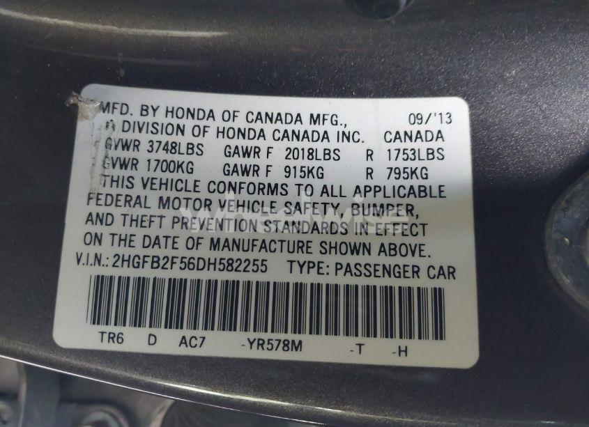 Photo 9 of 2013 Honda Civic LX (VIN 2HGFB2F56DH582255)