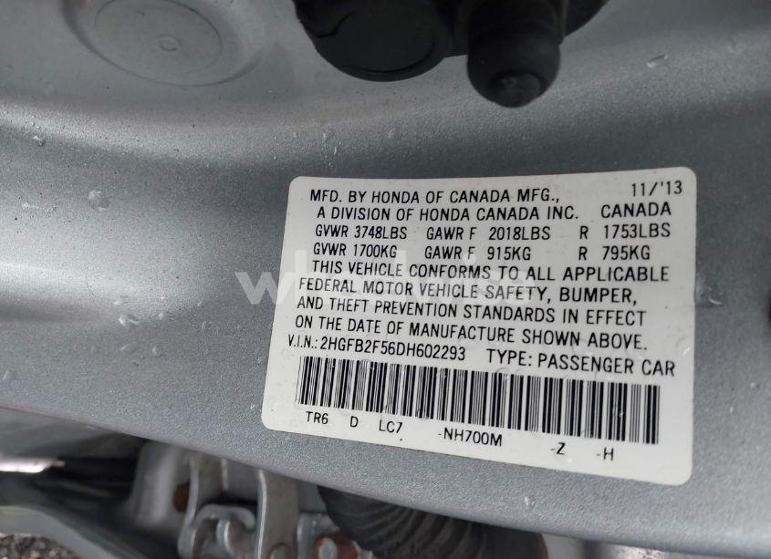 Photo 9 of 2013 Honda Civic LX (VIN 2HGFB2F56DH602293)