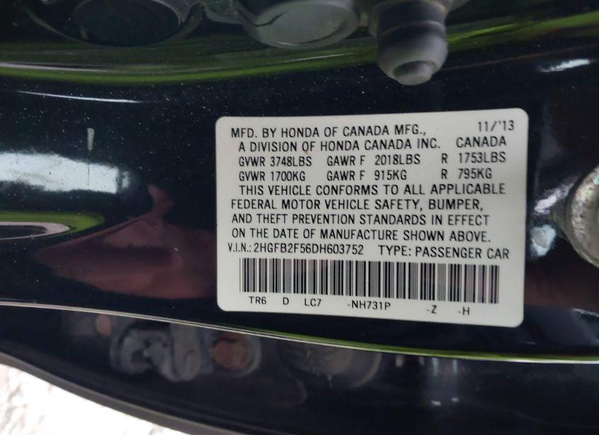 Photo 9 of 2013 Honda Civic LX (VIN 2HGFB2F56DH603752)