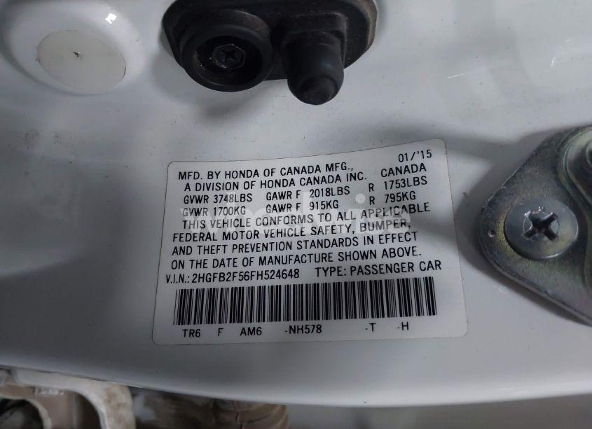 Photo 9 of 2015 Honda Civic LX (VIN 2HGFB2F56FH524648)