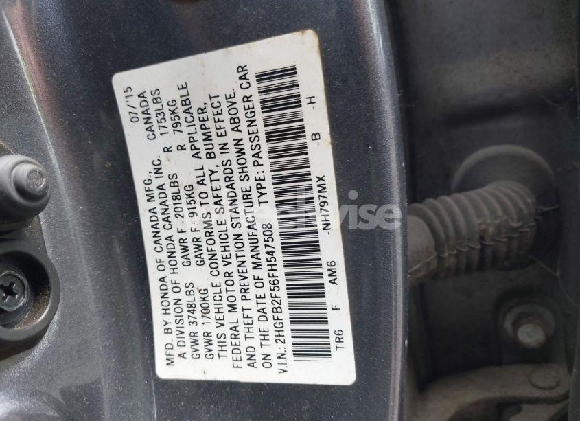 Photo 9 of 2015 Honda Civic LX (VIN 2HGFB2F56FH547508)