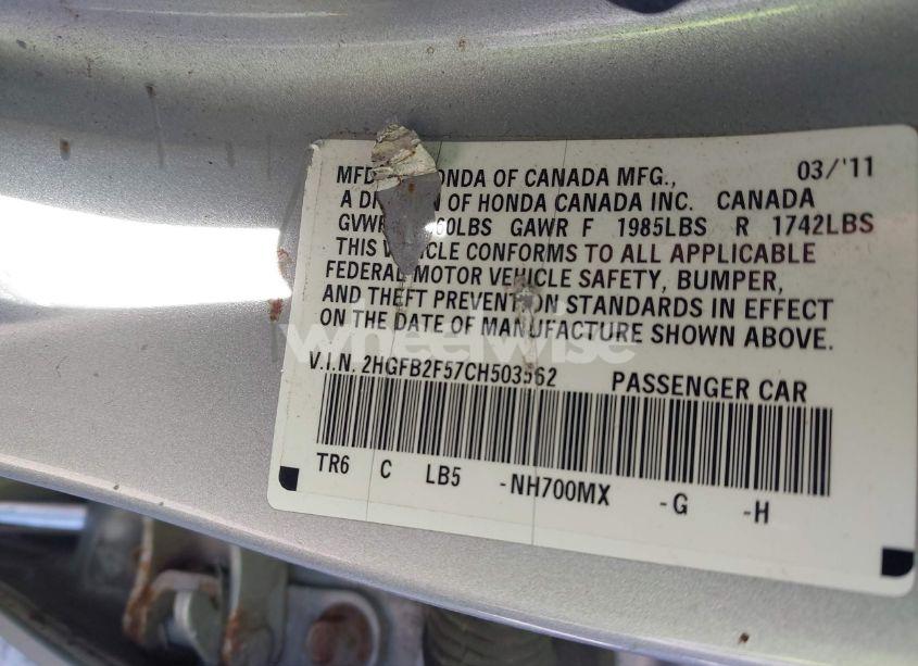 Photo 9 of 2012 Honda Civic LX (VIN 2HGFB2F57CH503562)