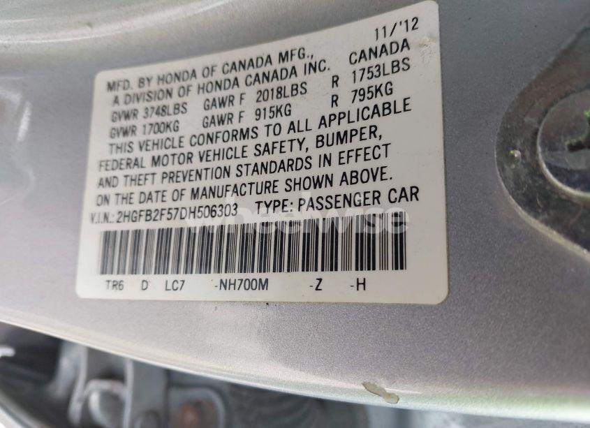 Photo 9 of 2013 Honda Civic LX (VIN 2HGFB2F57DH506303)