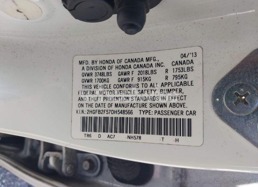 Photo 9 of 2013 Honda Civic LX (VIN 2HGFB2F57DH548566)