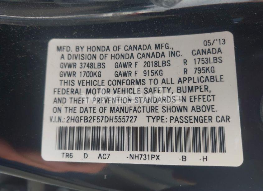 Photo 9 of 2013 Honda Civic LX (VIN 2HGFB2F57DH555727)