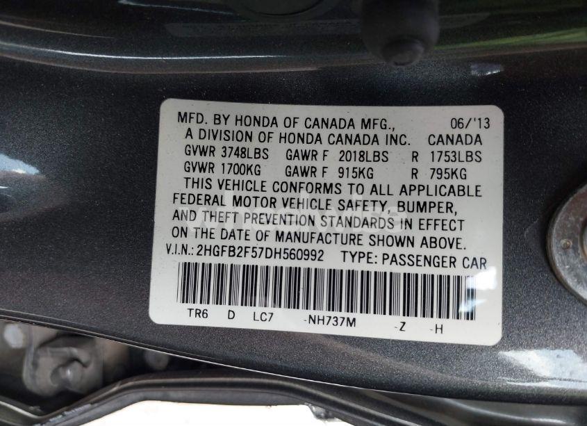 Photo 9 of 2013 Honda Civic LX (VIN 2HGFB2F57DH560992)