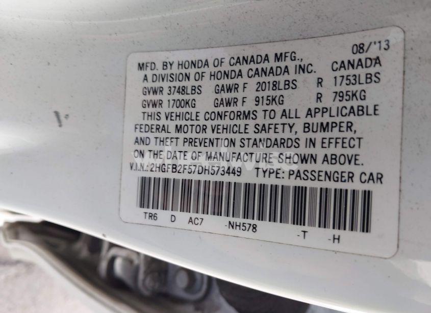 Photo 9 of 2013 Honda Civic LX (VIN 2HGFB2F57DH573449)