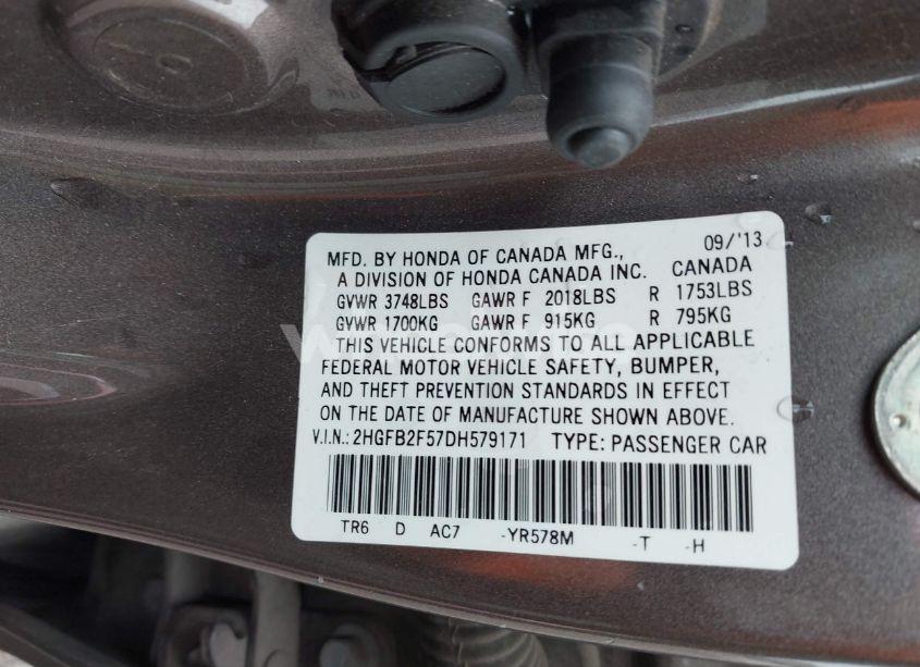 Photo 9 of 2013 Honda Civic LX (VIN 2HGFB2F57DH579171)