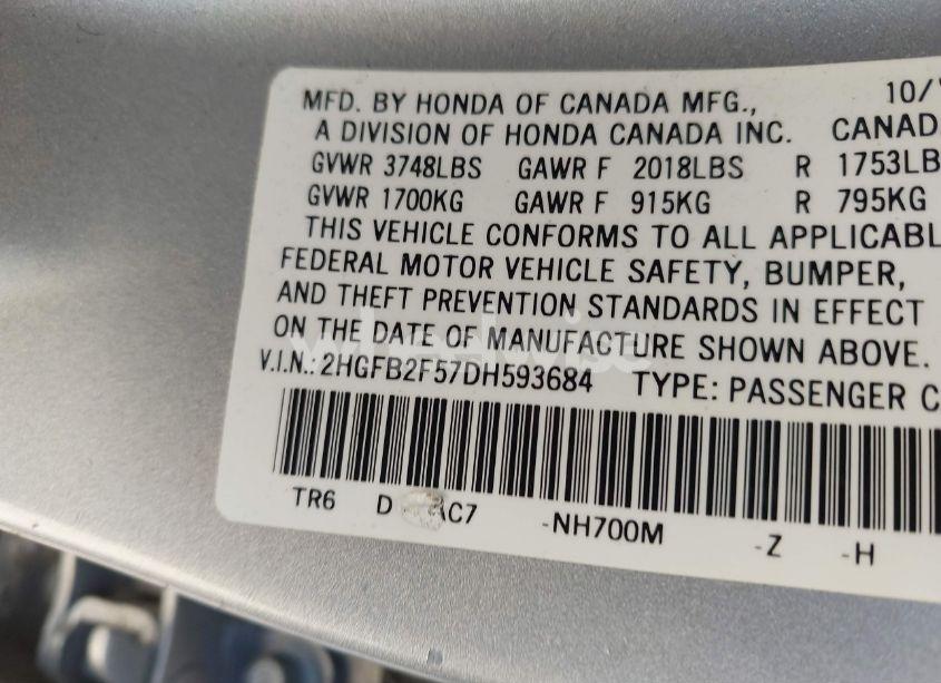 Photo 9 of 2013 Honda Civic LX (VIN 2HGFB2F57DH593684)