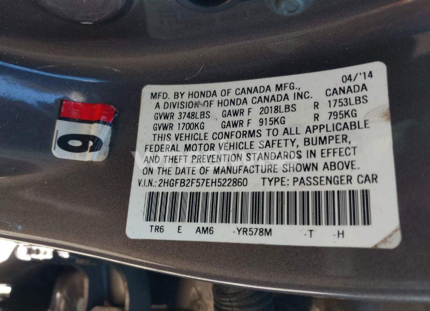 Photo 9 of 2014 Honda Civic LX (VIN 2HGFB2F57EH522860)