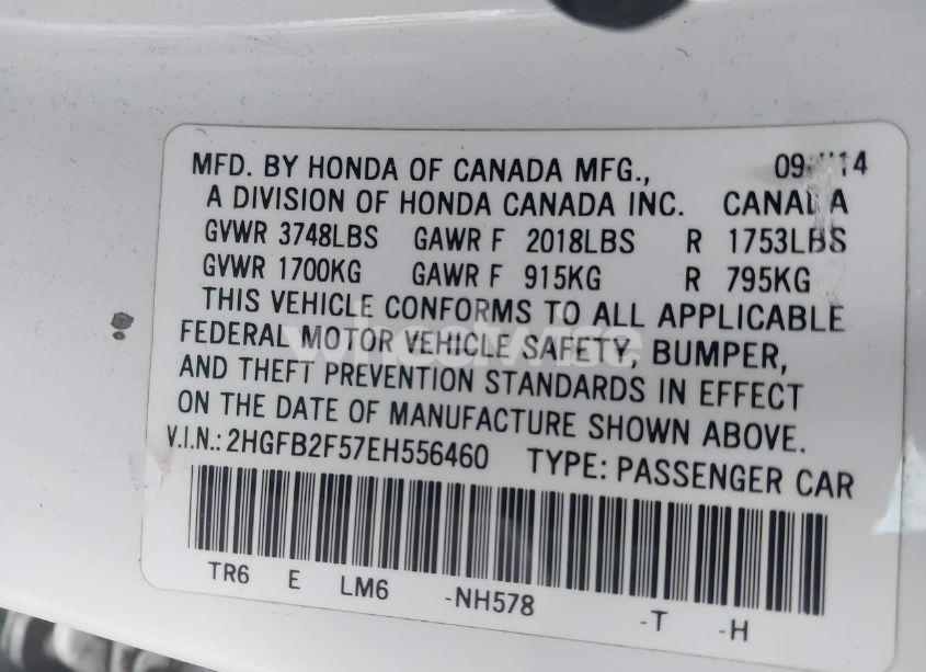 Photo 9 of 2014 Honda Civic LX (VIN 2HGFB2F57EH556460)