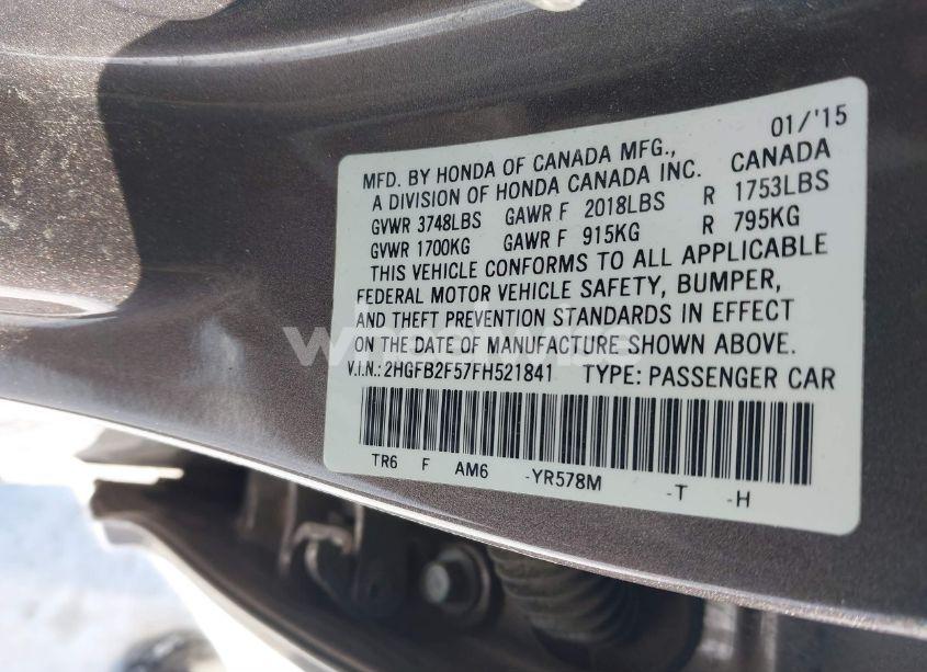 Photo 9 of 2015 Honda Civic LX (VIN 2HGFB2F57FH521841)