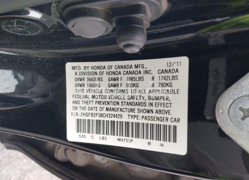 Photo 9 of 2012 Honda Civic LX (VIN 2HGFB2F58CH324429)