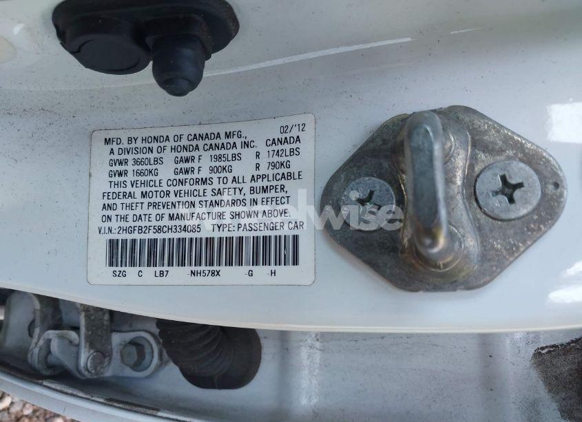 Photo 9 of 2012 Honda Civic LX (VIN 2HGFB2F58CH334085)