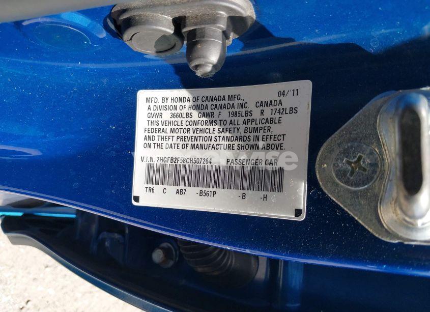 Photo 9 of 2012 Honda Civic LX (VIN 2HGFB2F58CH507264)