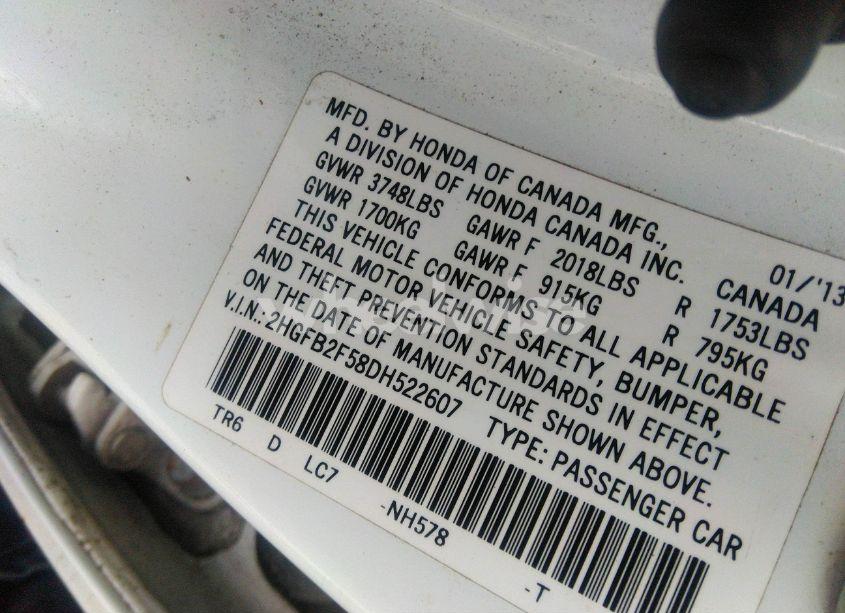 Photo 9 of 2013 Honda Civic LX (VIN 2HGFB2F58DH522607)