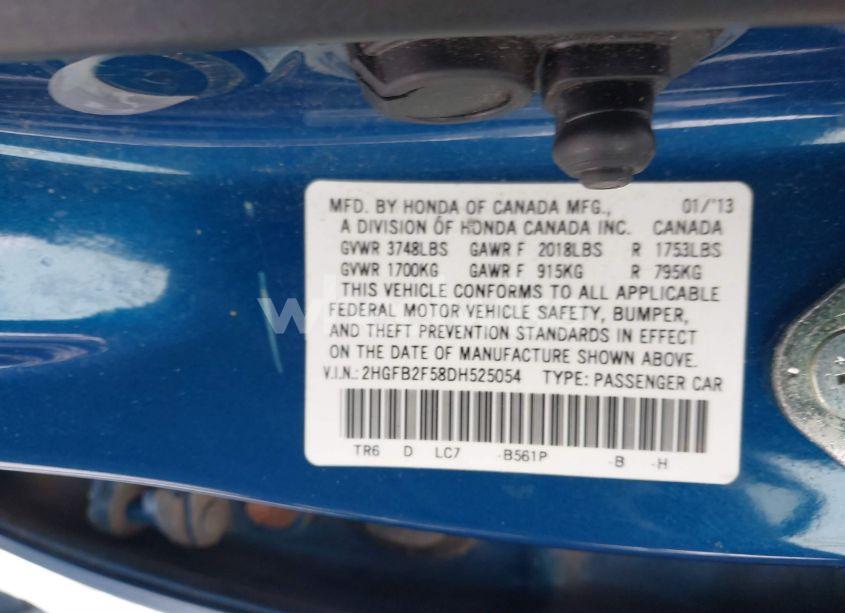 Photo 9 of 2013 Honda Civic LX (VIN 2HGFB2F58DH525054)