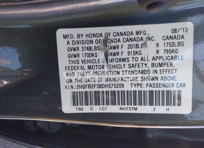 Photo 9 of 2013 Honda Civic LX (VIN 2HGFB2F58DH575209)