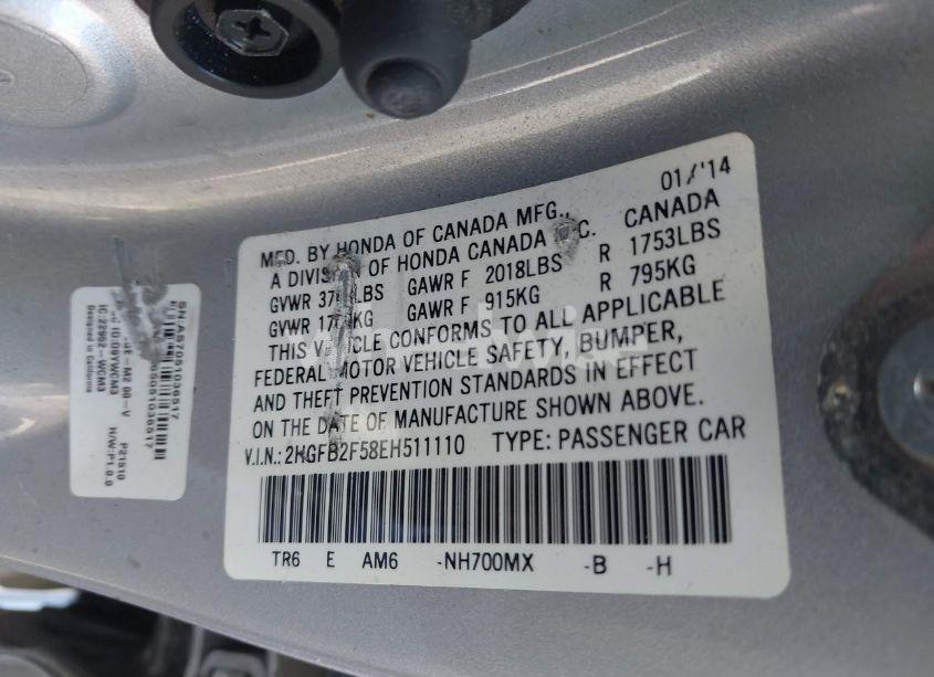 Photo 9 of 2014 Honda Civic LX (VIN 2HGFB2F58EH511110)