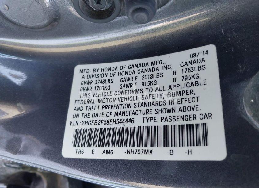 Photo 9 of 2014 Honda Civic LX (VIN 2HGFB2F58EH544446)