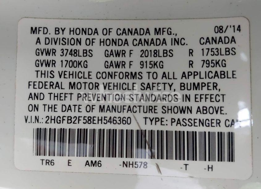 Photo 9 of 2014 Honda Civic LX (VIN 2HGFB2F58EH546360)