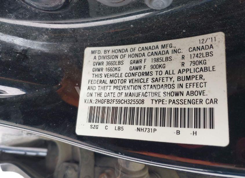 Photo 9 of 2012 Honda Civic LX (VIN 2HGFB2F59CH325508)