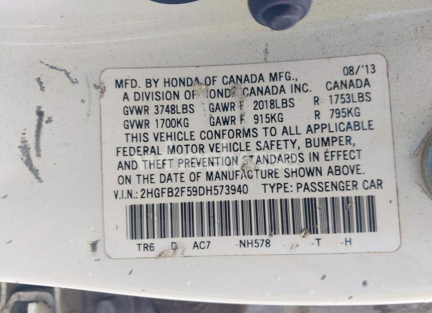 Photo 9 of 2013 Honda Civic LX (VIN 2HGFB2F59DH573940)