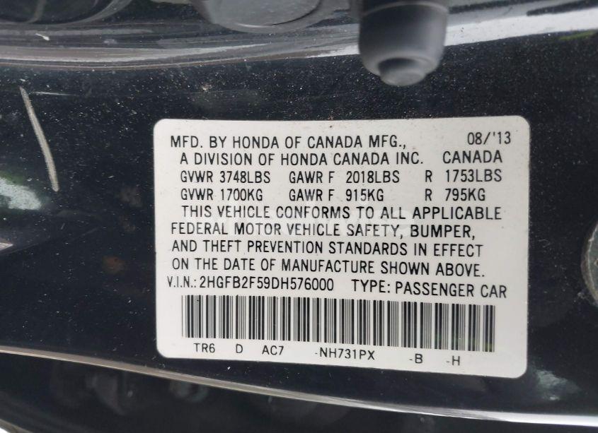 Photo 9 of 2013 Honda Civic LX (VIN 2HGFB2F59DH576000)