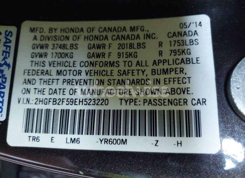 Photo 9 of 2014 Honda Civic LX (VIN 2HGFB2F59EH523220)