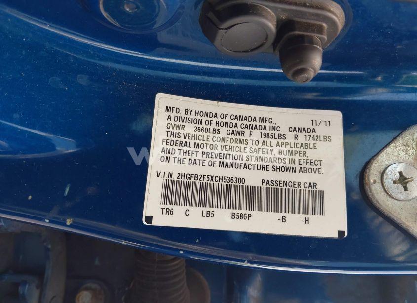 Photo 9 of 2012 Honda Civic LX (VIN 2HGFB2F5XCH536300)