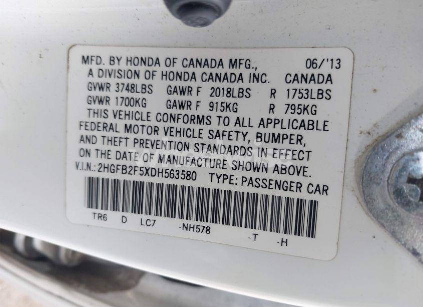 Photo 9 of 2013 Honda Civic LX (VIN 2HGFB2F5XDH563580)