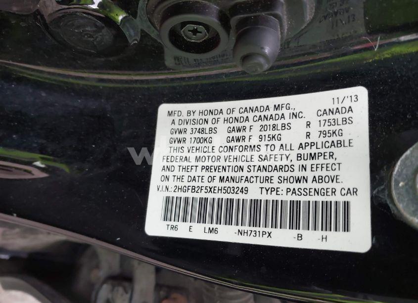 Photo 9 of 2014 Honda Civic LX (VIN 2HGFB2F5XEH503249)