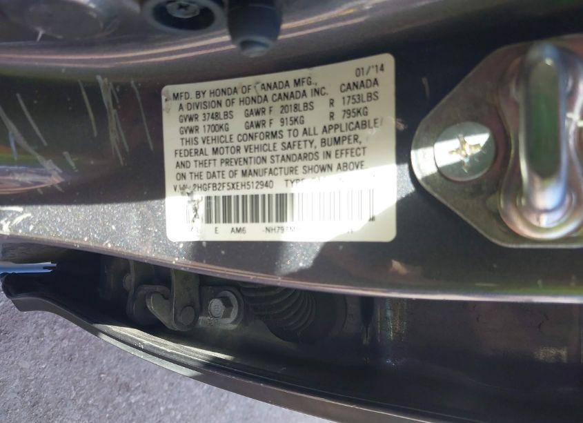 Photo 9 of 2014 Honda Civic LX (VIN 2HGFB2F5XEH512940)