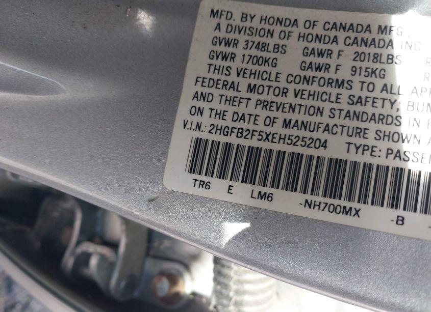 Photo 9 of 2014 Honda Civic LX (VIN 2HGFB2F5XEH525204)