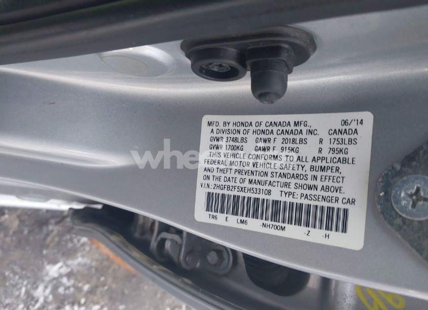 Photo 9 of 2014 Honda Civic LX (VIN 2HGFB2F5XEH533108)
