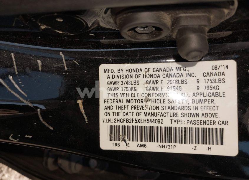 Photo 9 of 2014 Honda Civic LX (VIN 2HGFB2F5XEH544092)