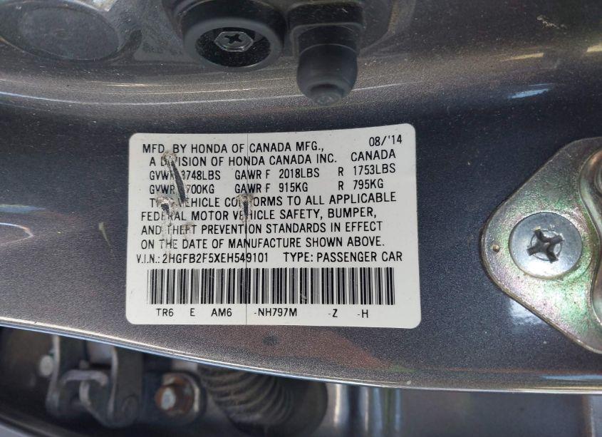 Photo 9 of 2014 Honda Civic LX (VIN 2HGFB2F5XEH549101)