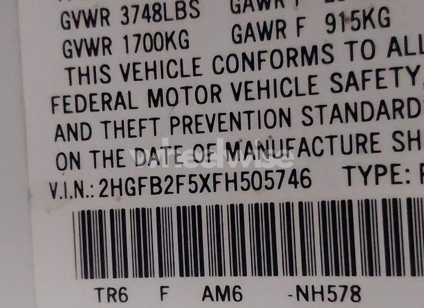 Photo 9 of 2015 Honda Civic LX (VIN 2HGFB2F5XFH505746)