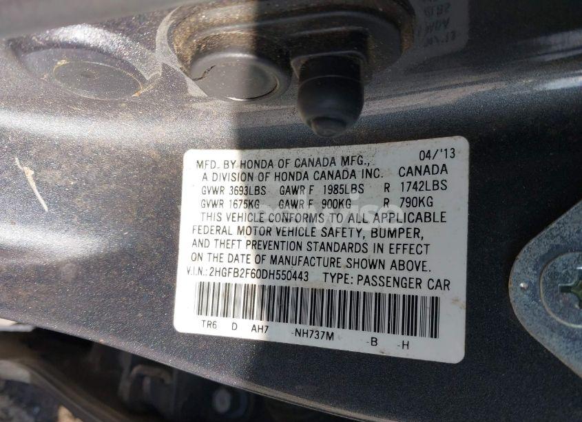 Photo 9 of 2013 Honda Civic HF (VIN 2HGFB2F60DH550443)