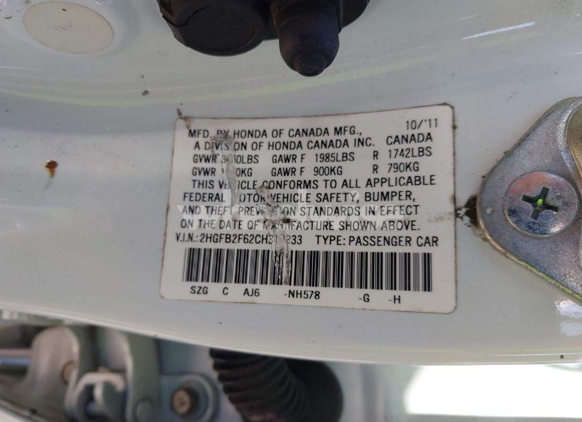 Photo 9 of 2012 Honda Civic HF (VIN 2HGFB2F62CH319333)