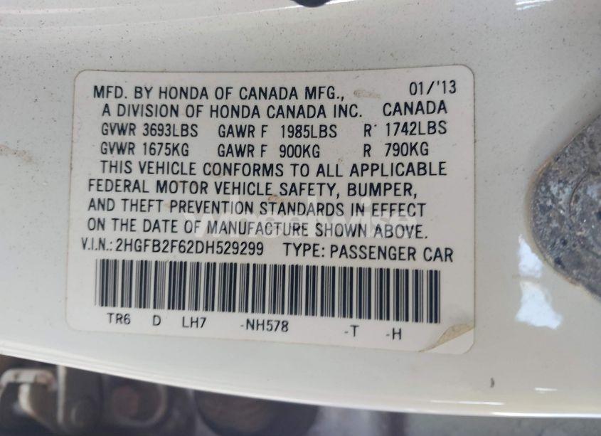 Photo 9 of 2013 Honda Civic HF (VIN 2HGFB2F62DH529299)